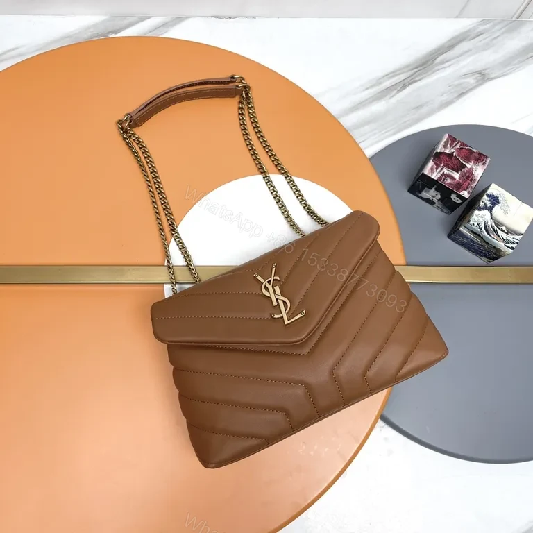Chic Quilted Leather Crossbody: Warm Brown & Gold Chain — view 1