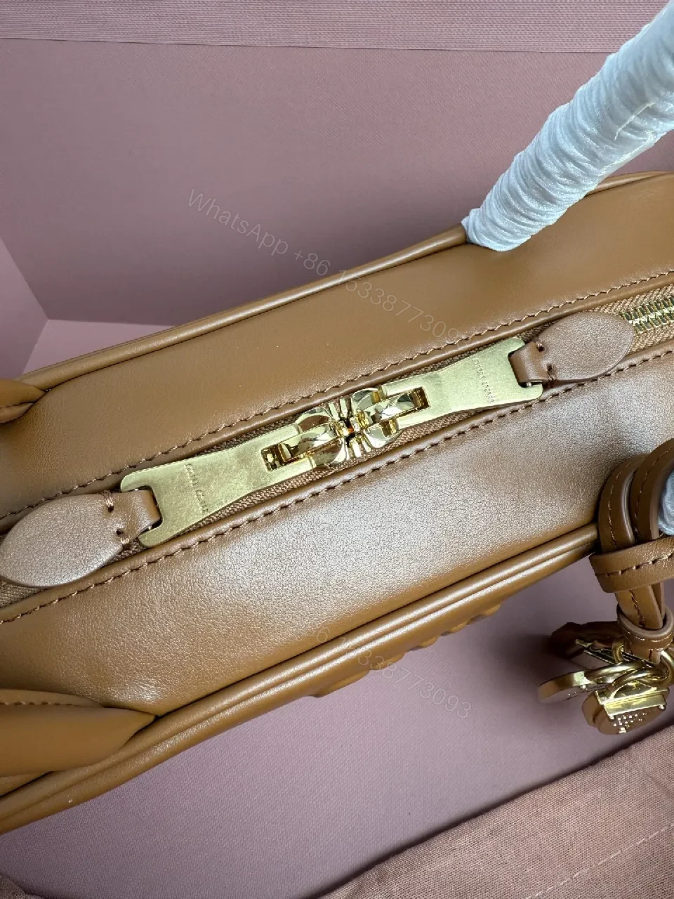 View 6 of Tan Leather Structured Crossbody: Modern Craftsmanship