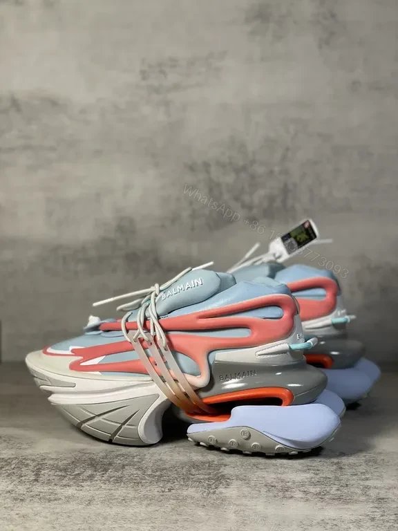 View 9 of Colorful Faux Balmain Sneakers: Geometric Textures, Avant-Garde Style