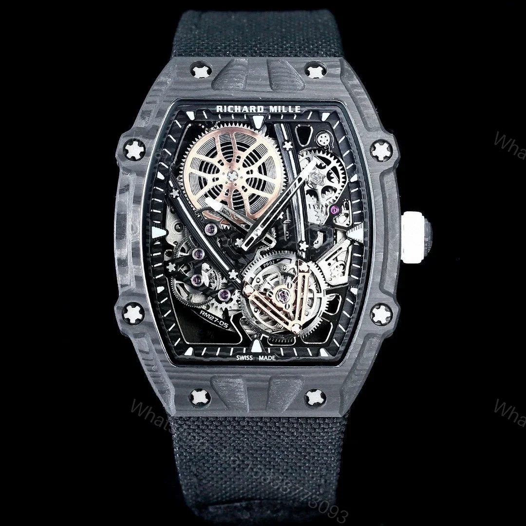 Richard Mille RM27-05 Rafael Nadal Flying Tourbillon Watch Carbon TPT Skeleton 38g Ultra Light Ultra Thin 9MM Premium Edition RM-RM27-05-RN-CF-FLY38 — view 1