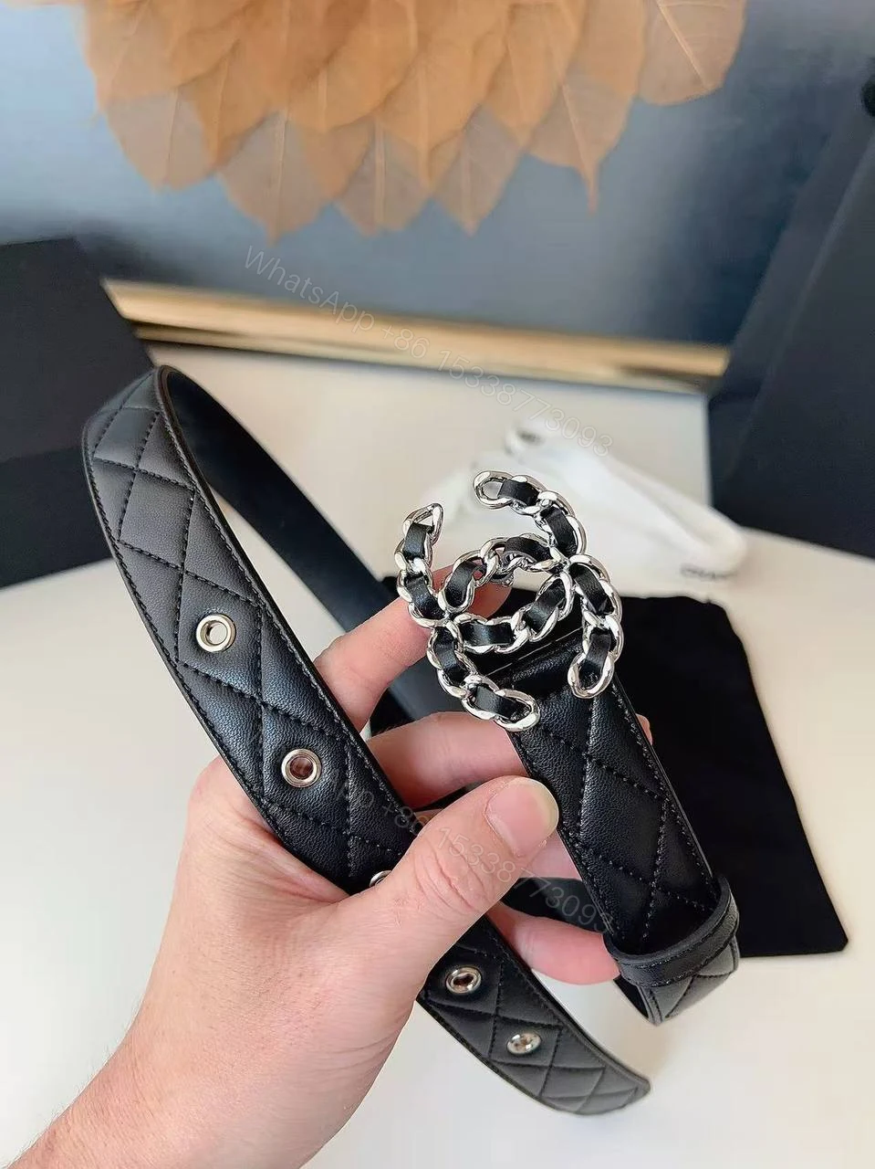 View 3 of CHANEL CC BELT SILVER CHAIN AND BLACK 28MM