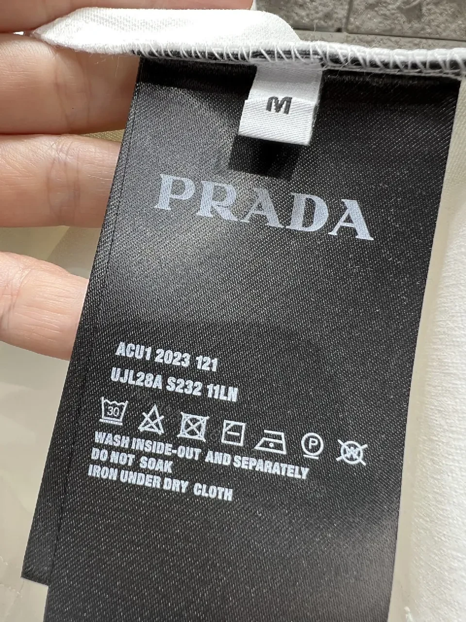 View 9 of White Cotton Tee: Prada-Inspired Emblem, Clean Luxe