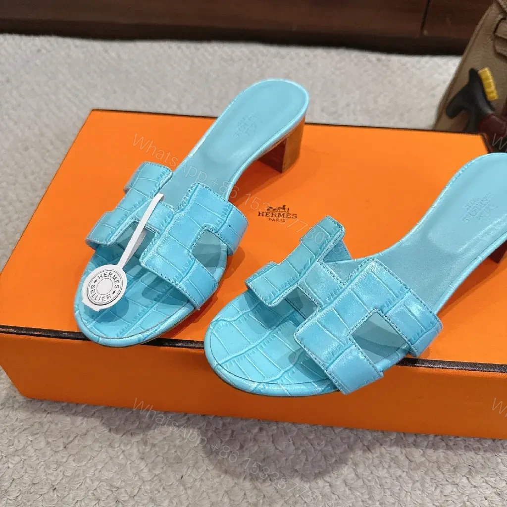 View 6 of Bright Sky Blue Leather Mules with Croc-Texture Strap - Luxury Comfort