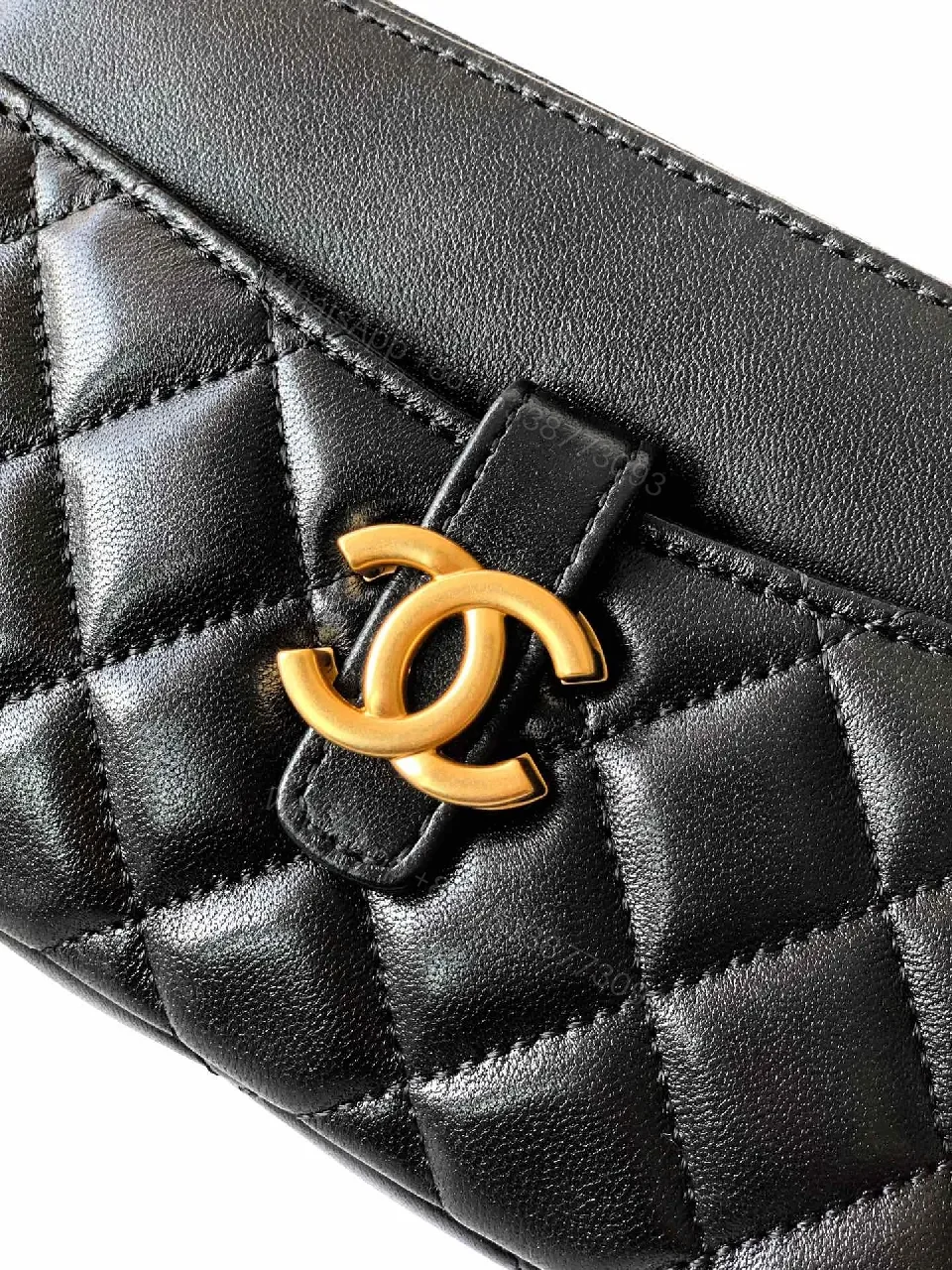 View 9 of Quilted Black Leather Shoulder Bag: Gold Hardware Chic