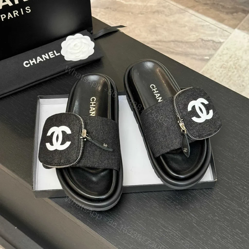 View 2 of Denim-Texture Slide Sandals: Subtle Luxe Comfort