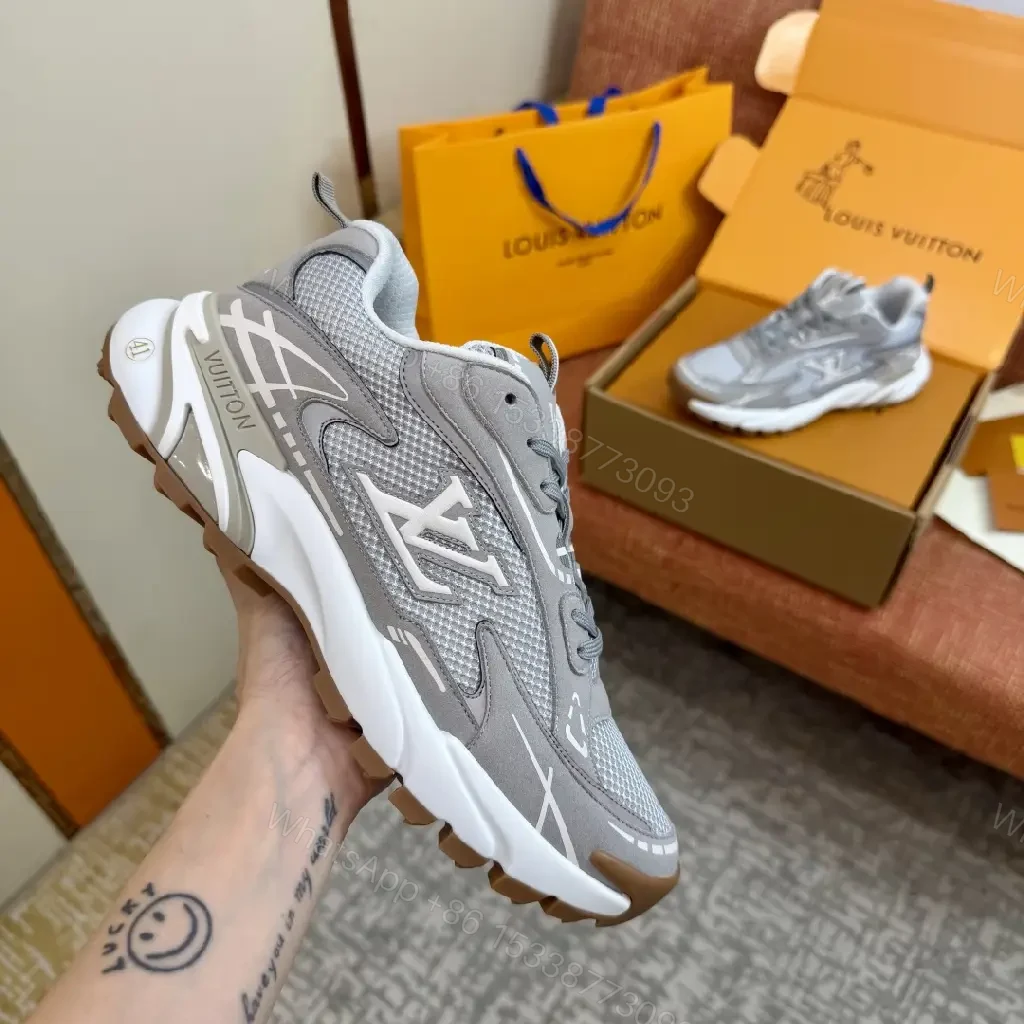 View 8 of Gray Mesh Leather Details Modern Durable Support Sneakers