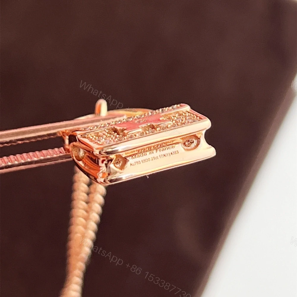 View 9 of 高仿Hermes*H121312B-00鑲鑽手袋吊墜頸鏈玫瑰金