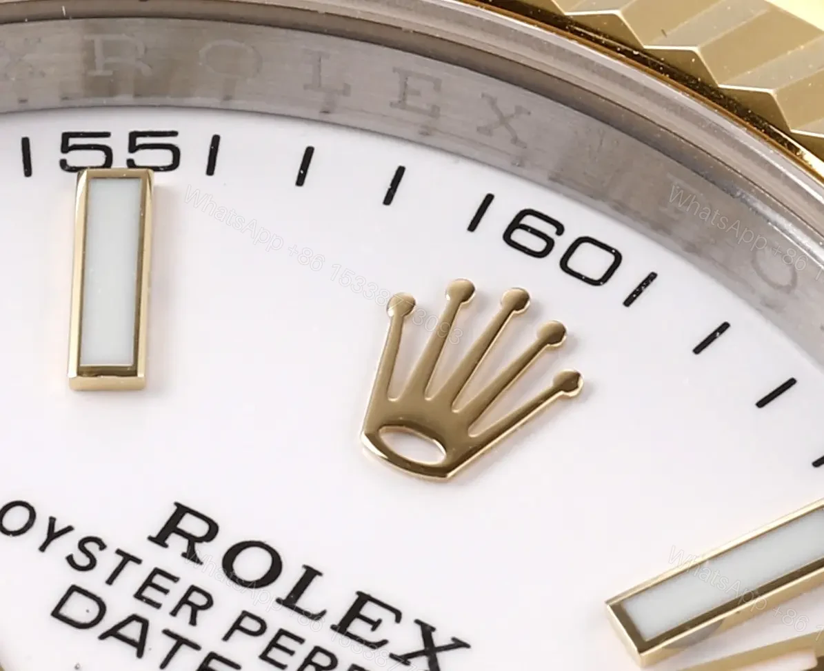 View 6 of Rolex Datejust 41 Yellow Rolesor Fluted Oyster White Dial Watch 126333-0015