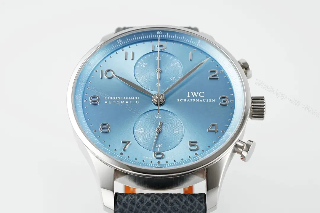 View 3 of IWC Portugal Chronograph Watch Ice Blue Dial Grey Leather Strap Ultimate 41MM IW371615