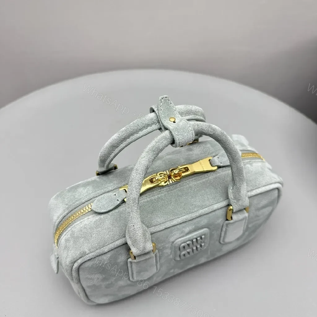 View 6 of Grey Suede Satchel — Structured Luxe, Gold Accents, Everyday Carry