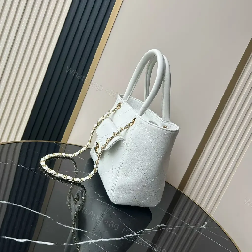 View 6 of Pale Gray Diamond-Quilted Tote: Gold-Accented Chanel-Style Flap