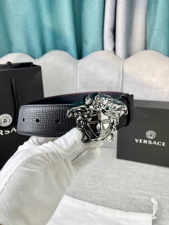 View 5 of Statement Leather Belt with Medusa Buckle â€“ Versace Luxury Belt