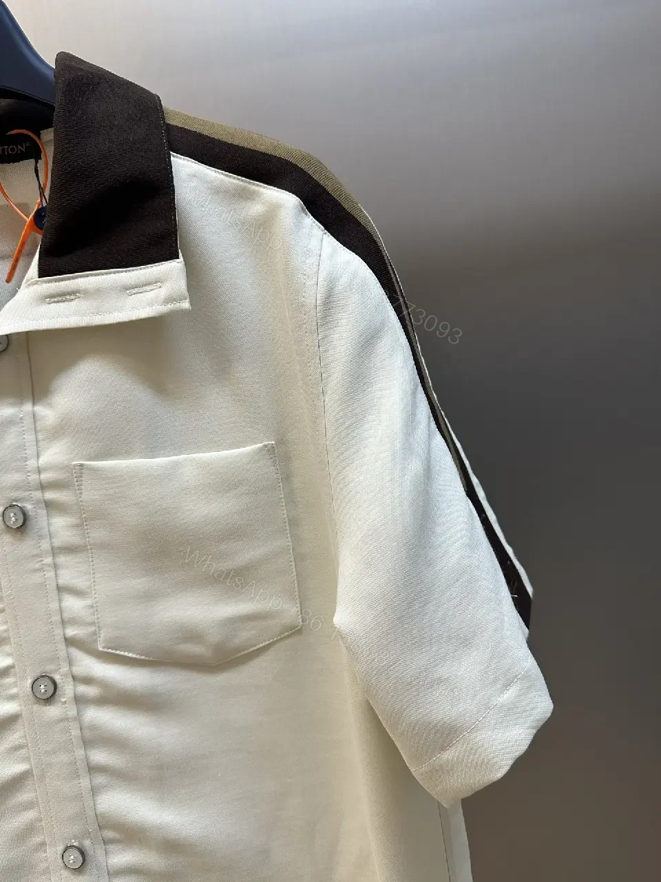 View 7 of Off-White/ Brown Collar Polo Shirt with Color Block Panels