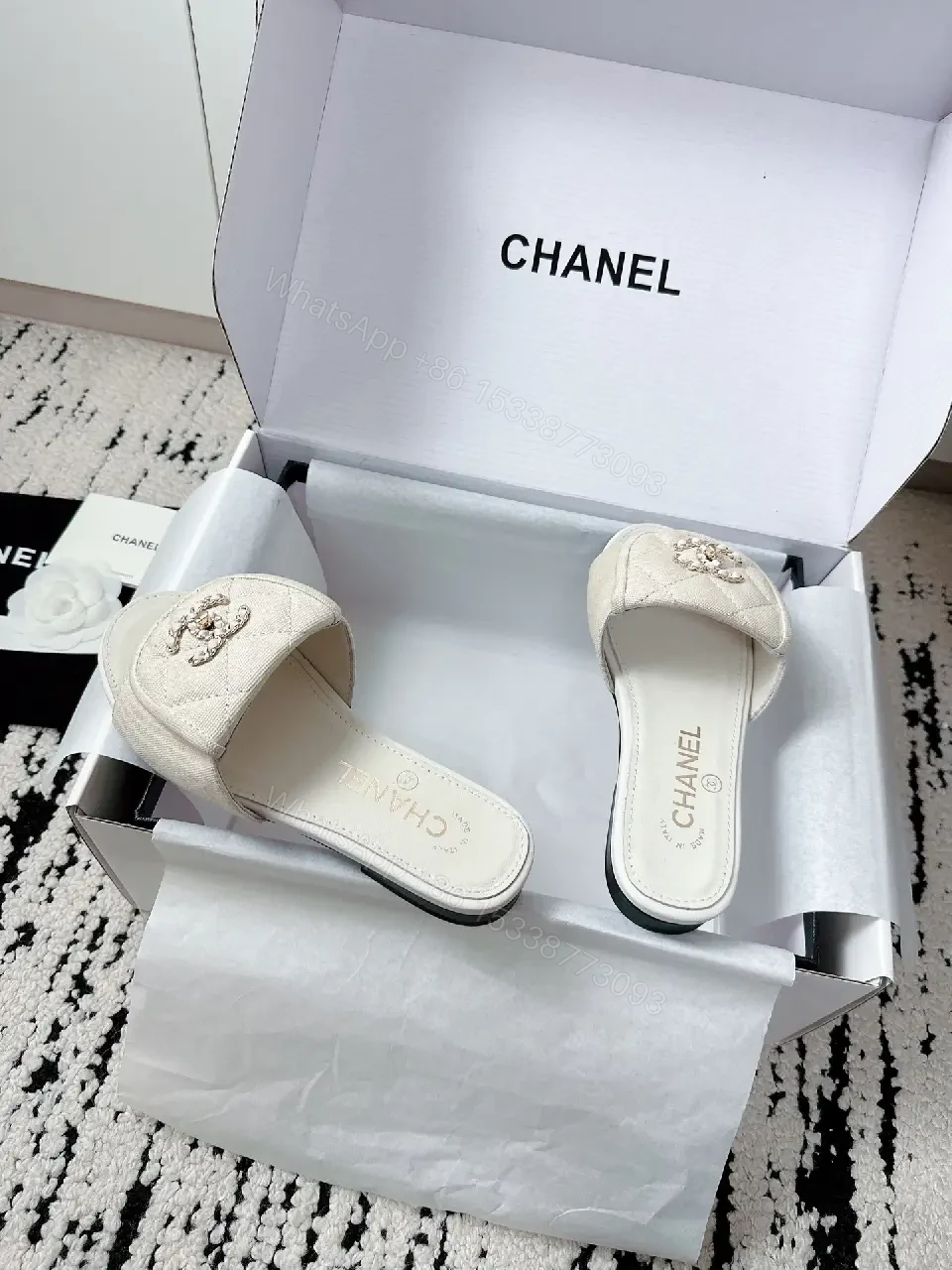 View 3 of White Satin Mules: Crystal Crest, Ultra-Luxe Comfort