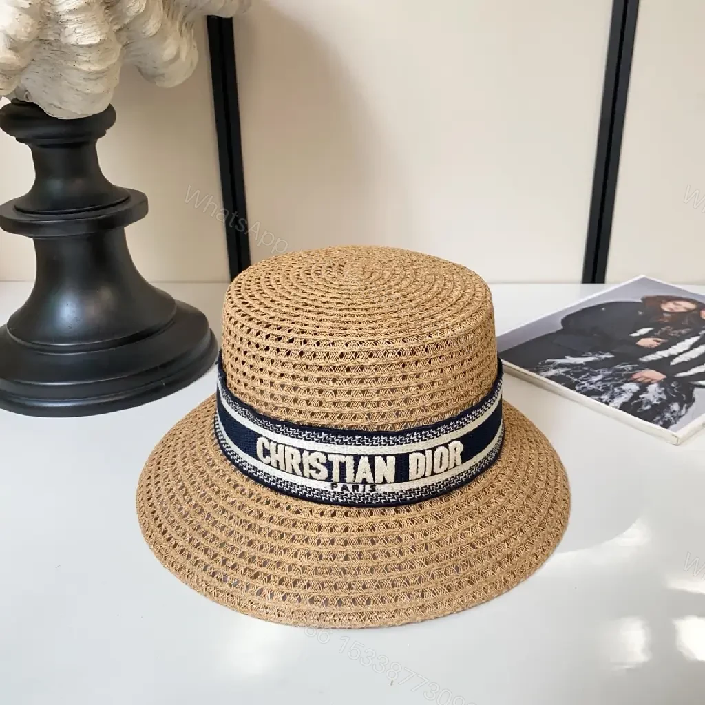 View 7 of Natural Fiber Straw Hat, Bucket Style, Tight Circular Weave, Navy Band