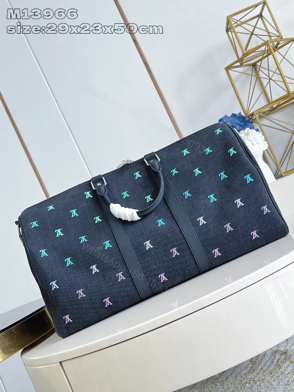 View 5 of Bold Denim Travel Bag with Multicolor Monogram Details