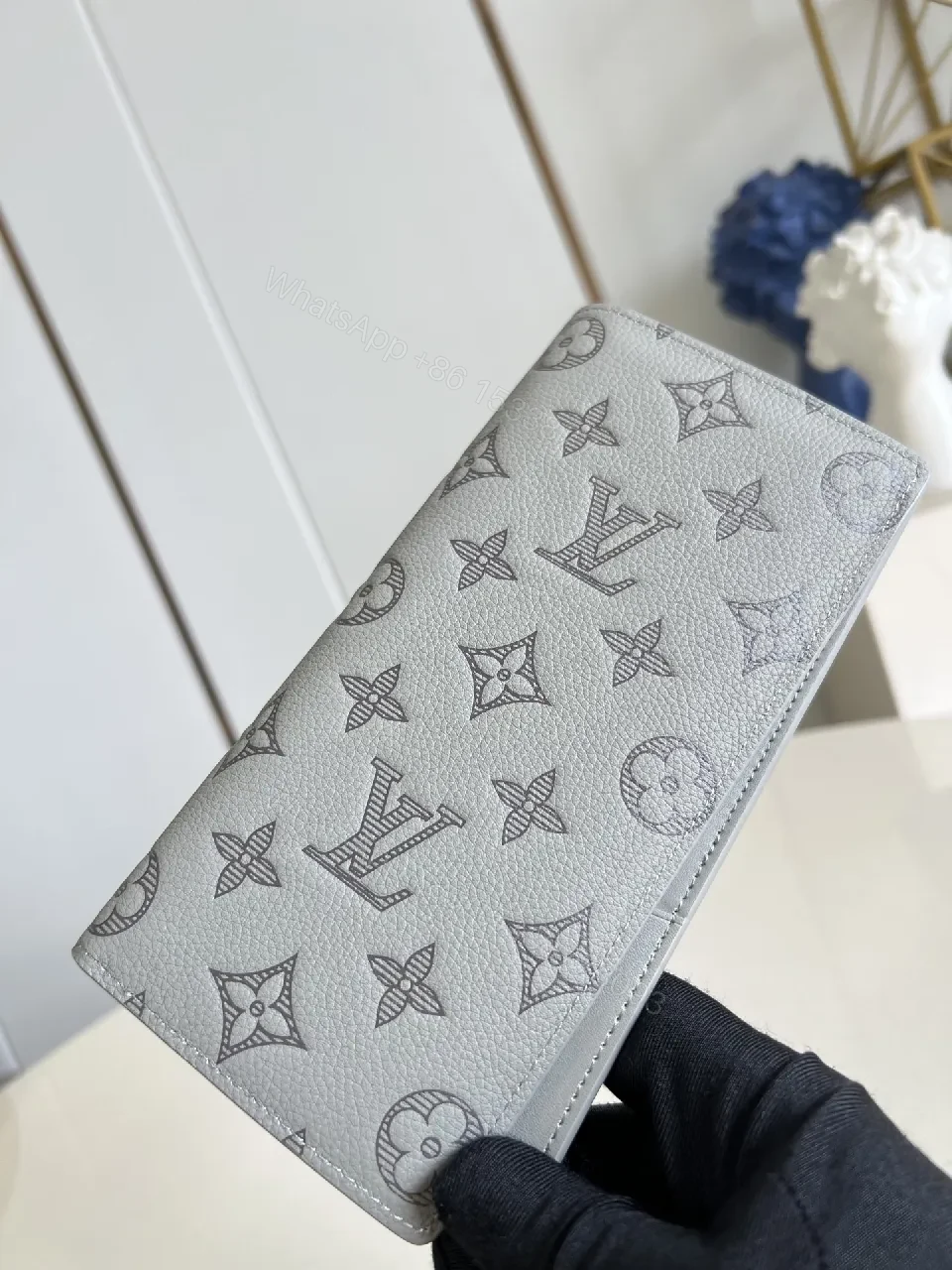 View 5 of Grey Pebble Leather Monogram Wallet - Subtle Luxury, Card & Cash Organizer
