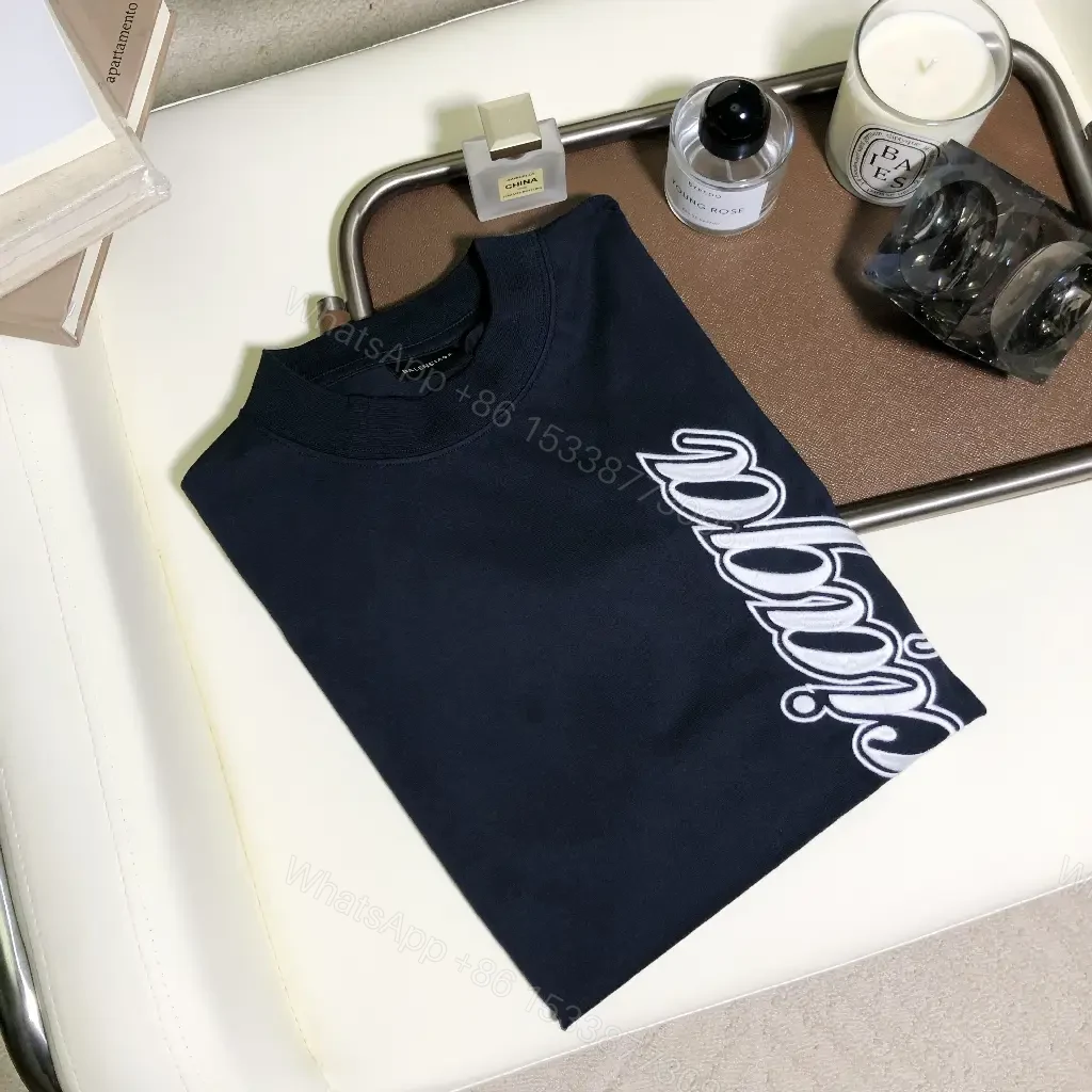 View 3 of Black Cotton Script Balenciaga Tee