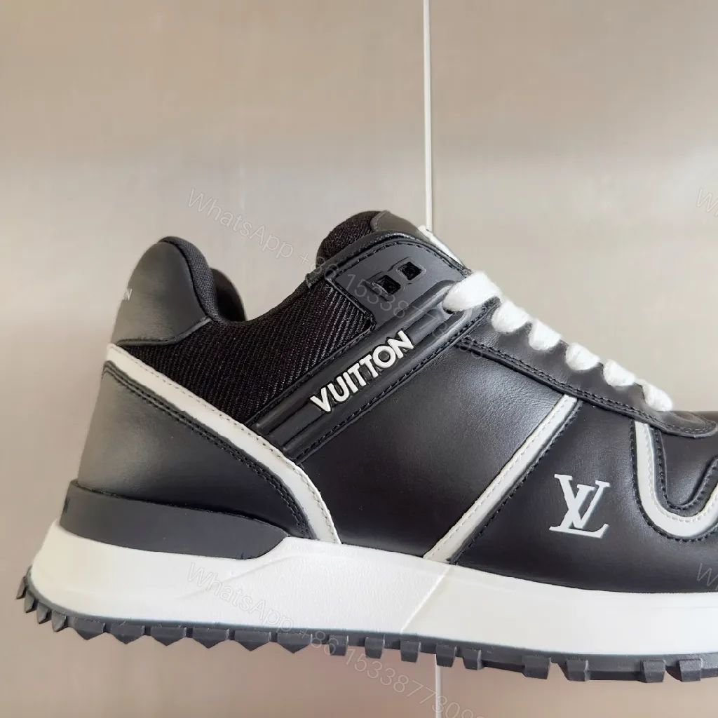 View 3 of Dynamic Runner: Black & White Leather-Sculpted Comfort Sneakers