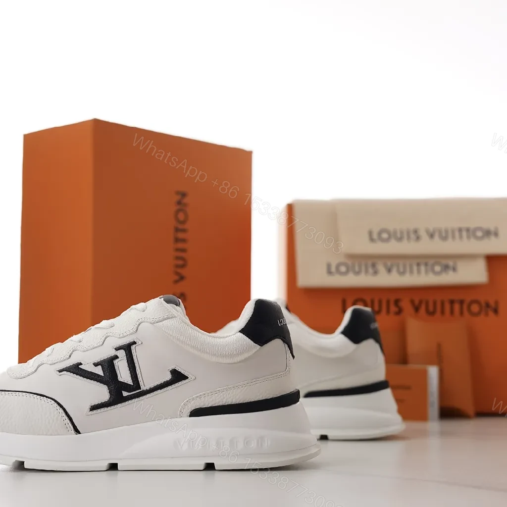 View 8 of White Leather Luxury-Style Sneakers with Monogram Accents