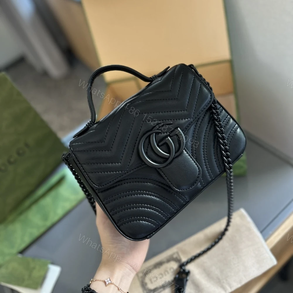 View 2 of Gucci GG Marmont Mini Top Handle Bag Black 22Cm 702563 DTDFV 1000