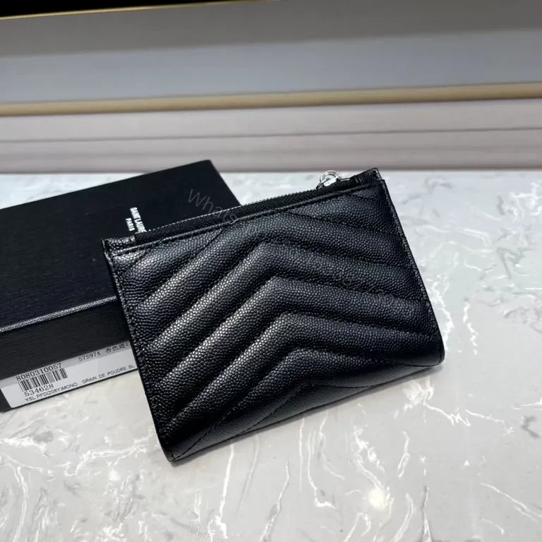 View 2 of Chevron-Quilted Black Wallet â€” Slim YSL Style Wallet