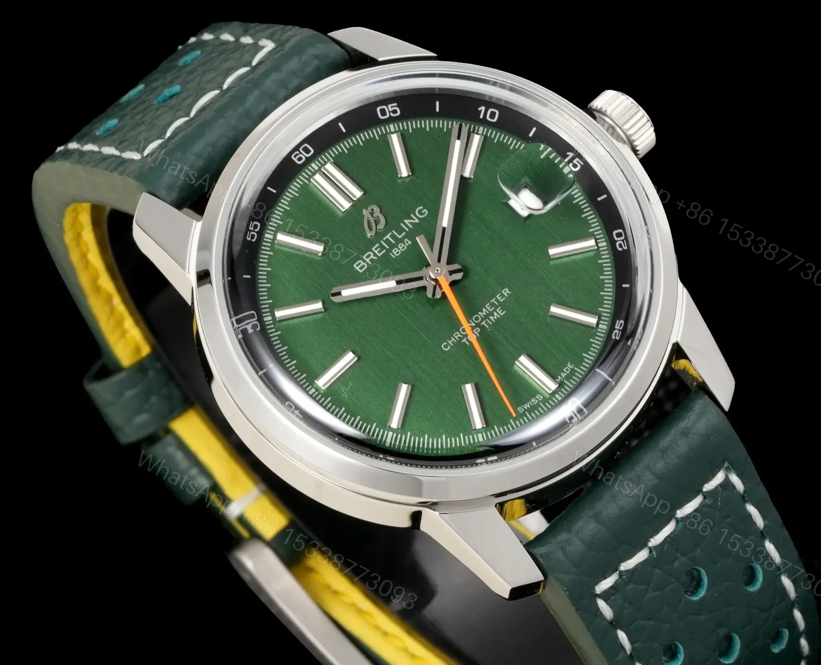 View 4 of Breitling Top Time B31 Green Replica Leather Strap 38MM Premium AB3113281A1X1