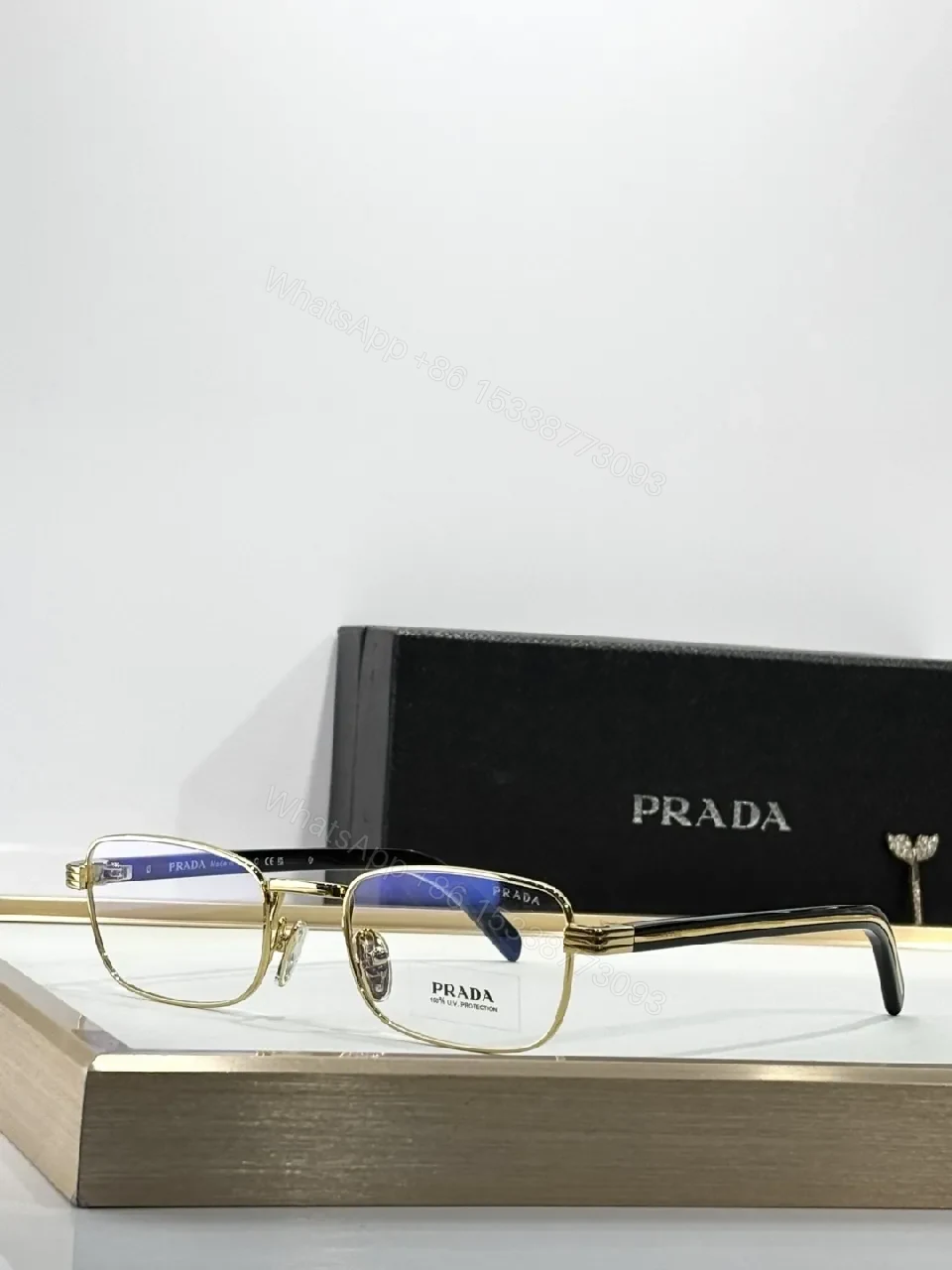View 7 of Gold-Tone Metal Eyewear, Rectangular, Luxury, Blue-Light, Glasses
