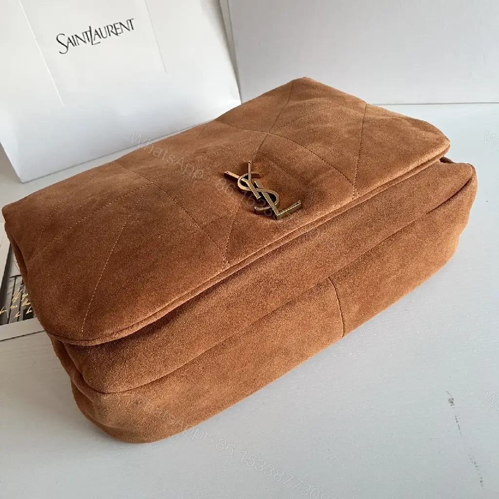 View 3 of Soft-Touch Suede Quilted Shoulder Bag, Gold Hardware, Everyday Luxe