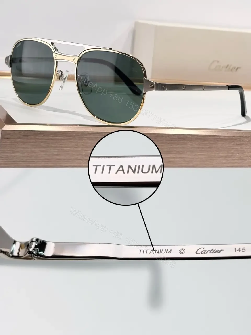 View 2 of Titanium Frame Sunglasses: Luxury Navy Glasses, Subtle Cartier Detail