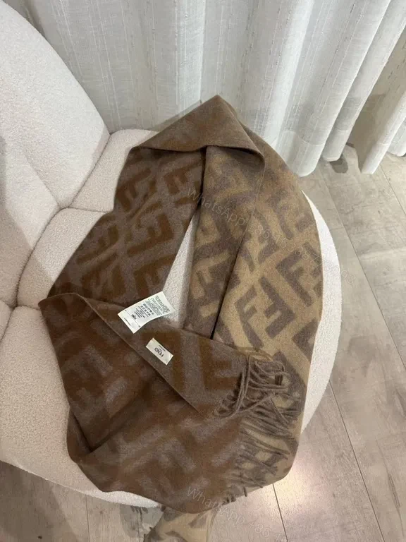View 4 of Fendi Monogram Scarf: Lux Knit, Fringed Heritage Wrap