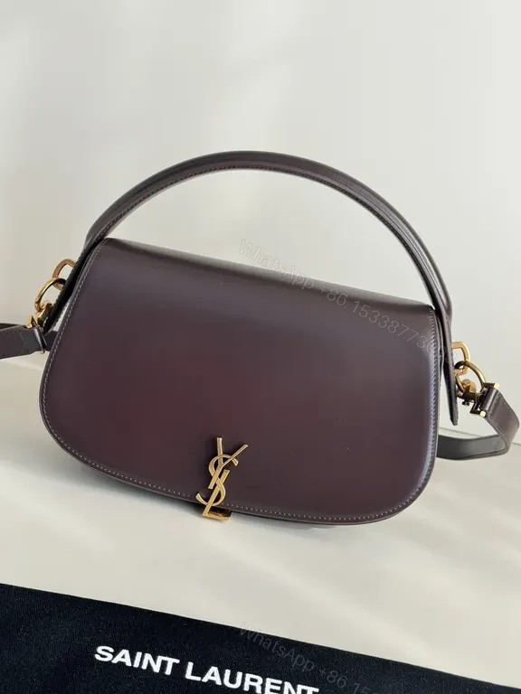 Plum Leather Structured Shoulder Bag with Gold Hardware — view 1