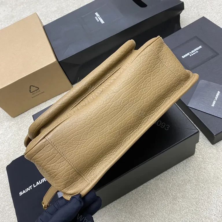 View 8 of Structured Pebble-Leather YSL Monogram Bag, Gold Hardware, Crossbody/Shoulder