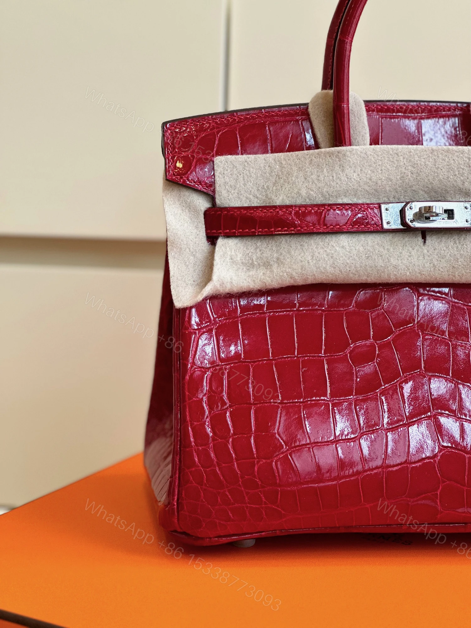 View 3 of Hermes Birkin 25 Red Genuine Crocodile Leather Palladium Hardware