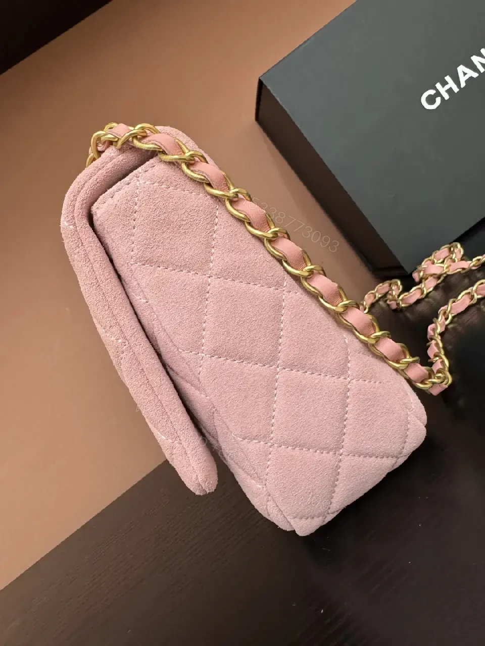View 6 of Pastel Pink Quilted Microfiber Chain Bag with Turn-Lock Style Bag