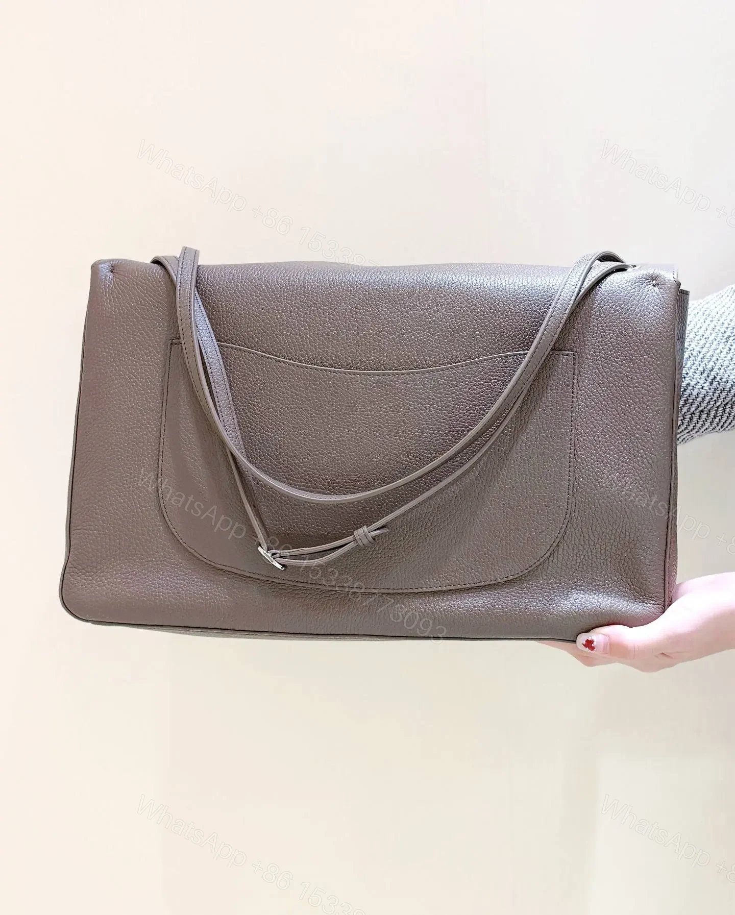 View 3 of Chanel Maxi Flap bag in Taupe Grained Calfskin SS26 Collection