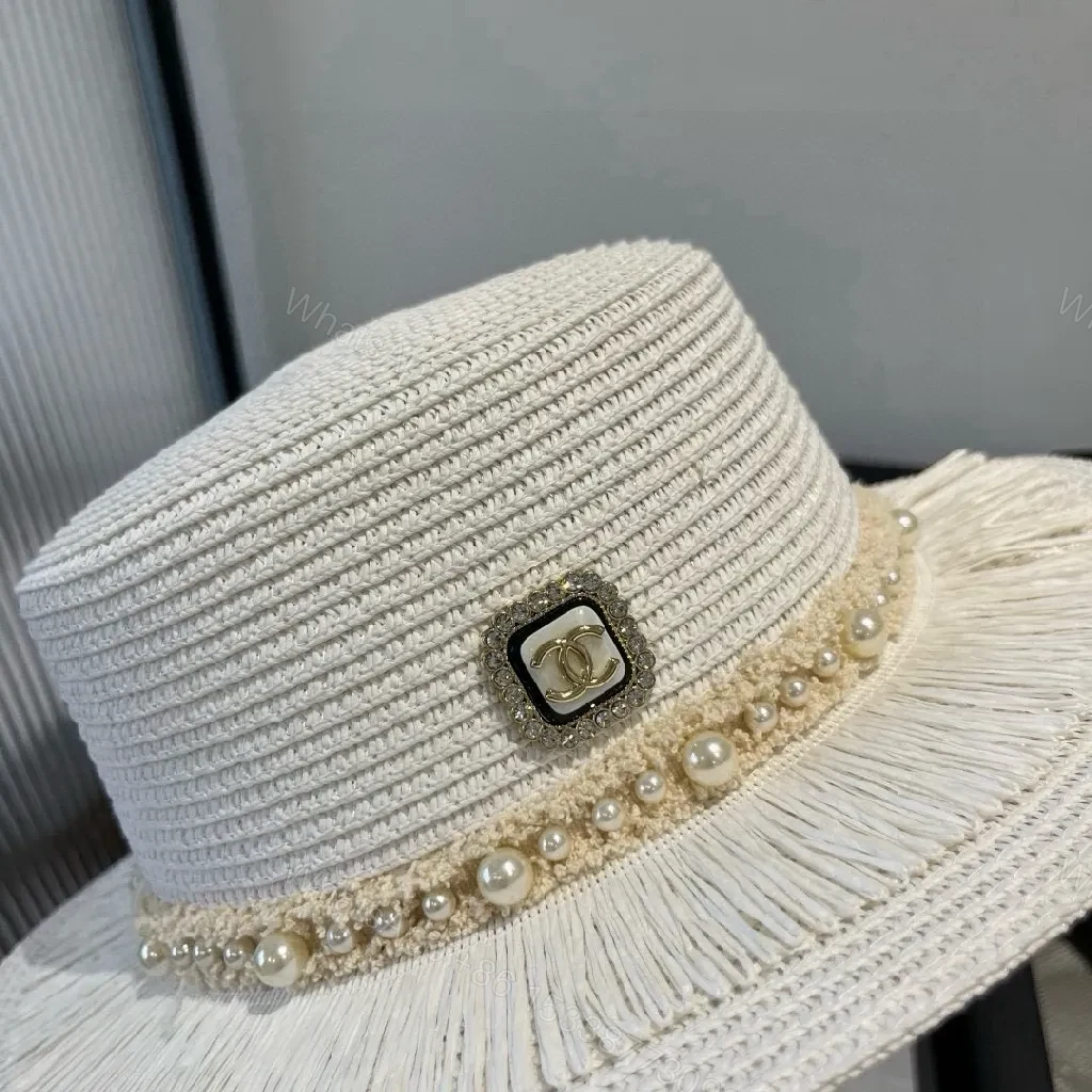View 5 of Chic Straw Hat with Pearl Trim — Timeless Resort Style