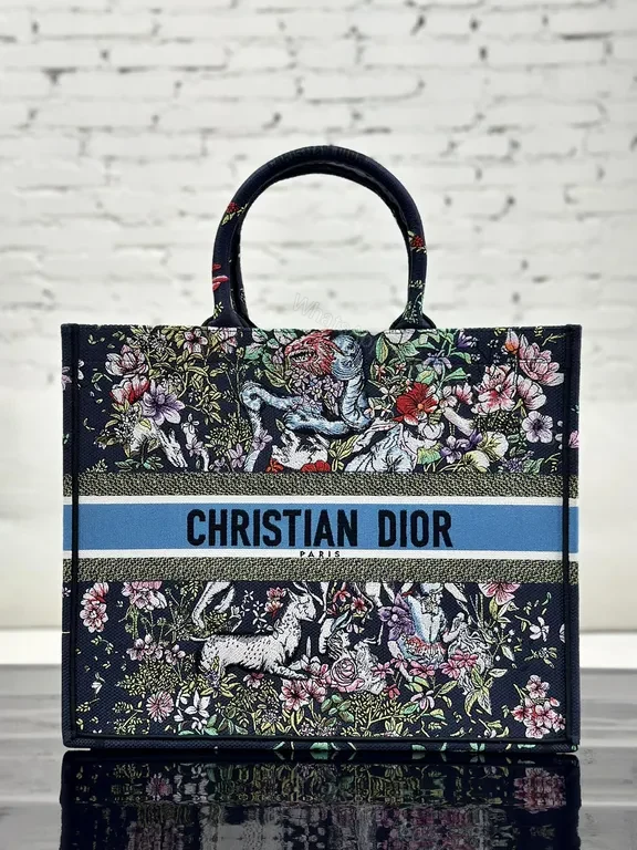 Vibrant Floral Canvas Tote with Signature Banding - Dior Luxury Carryall — view 1