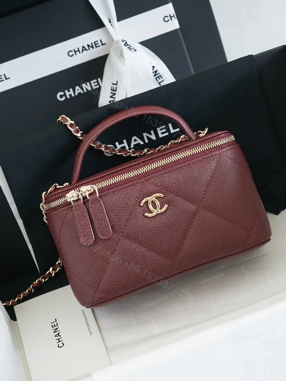 Burgundy Quilted Crossbody Bag with Gold Hardware — view 1