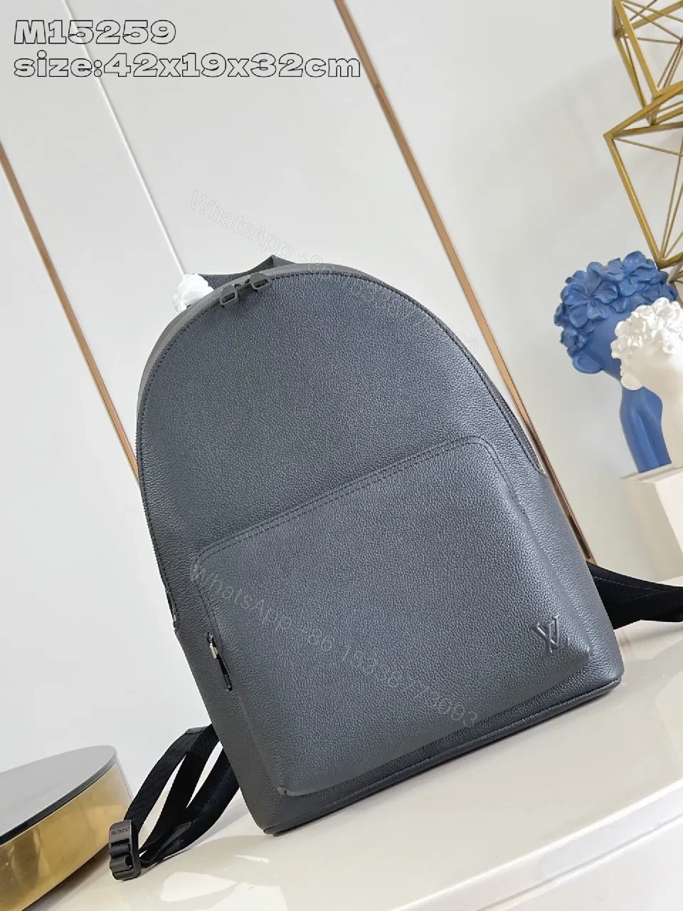 Gray Leather Compact Backpack: Minimalist Luxury, Subtle Branding, Everyday Organizer — view 1
