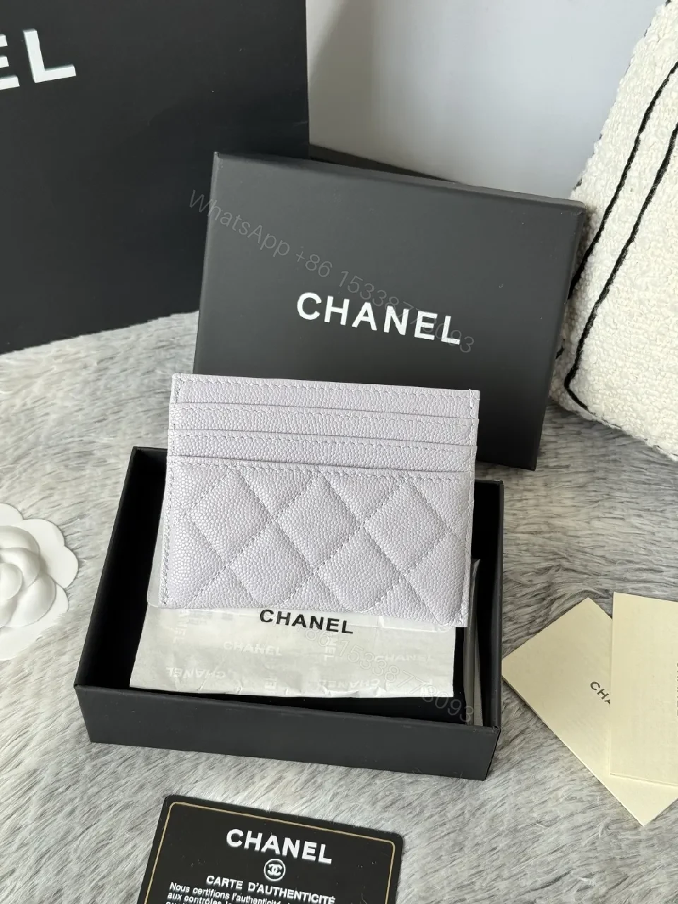 View 2 of Lilac Quilted Calf Leather Cardholder Wallet with Logo Hardware