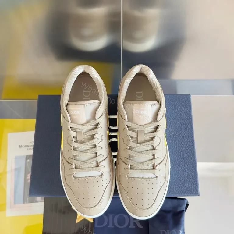Chic Dior-Inspired Low-Top Sneakers, Neutral Palette — view 1