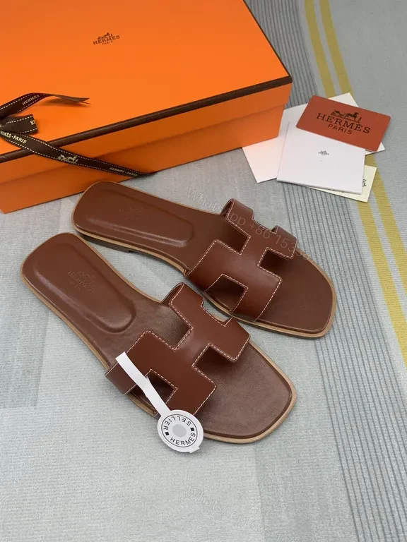 HermÃ ̈s Oran Leather Sandals: Signature H Straps Comfort — view 1