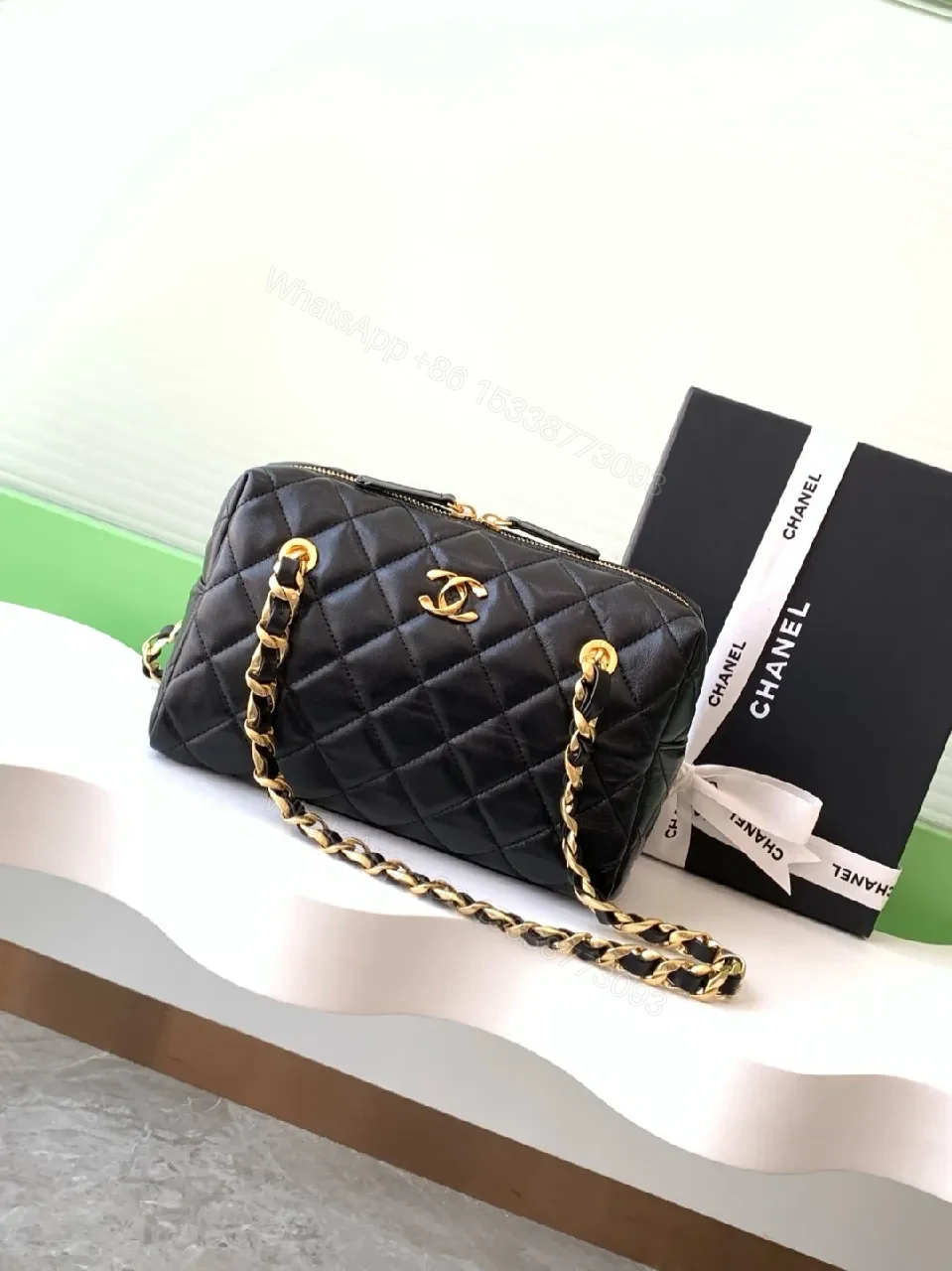 Chic Quilted Black Bag with Gold Chain â€“ Designer-Inspired Crossbody — view 1