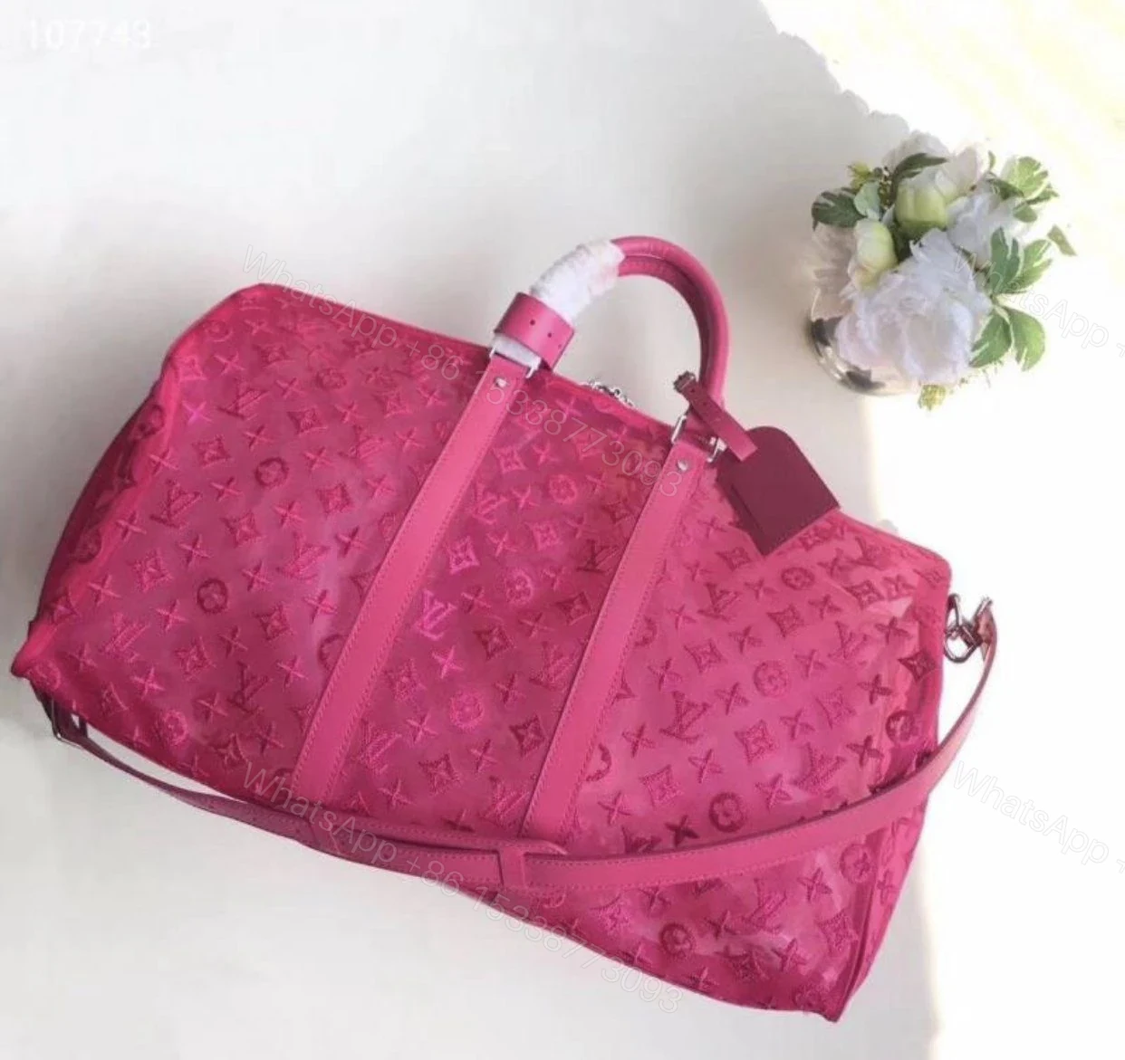 View 8 of Replica 1:1 Clone Louis Vuitton Keepall Bandouliere Monogram 50 Pink