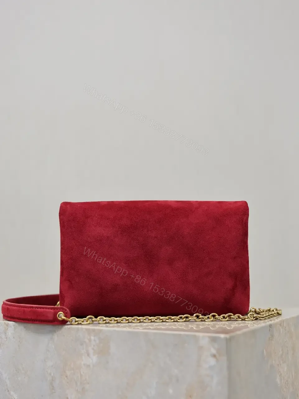 View 7 of Red Velvet Clutch with Gold-Tone Envelope Charm
