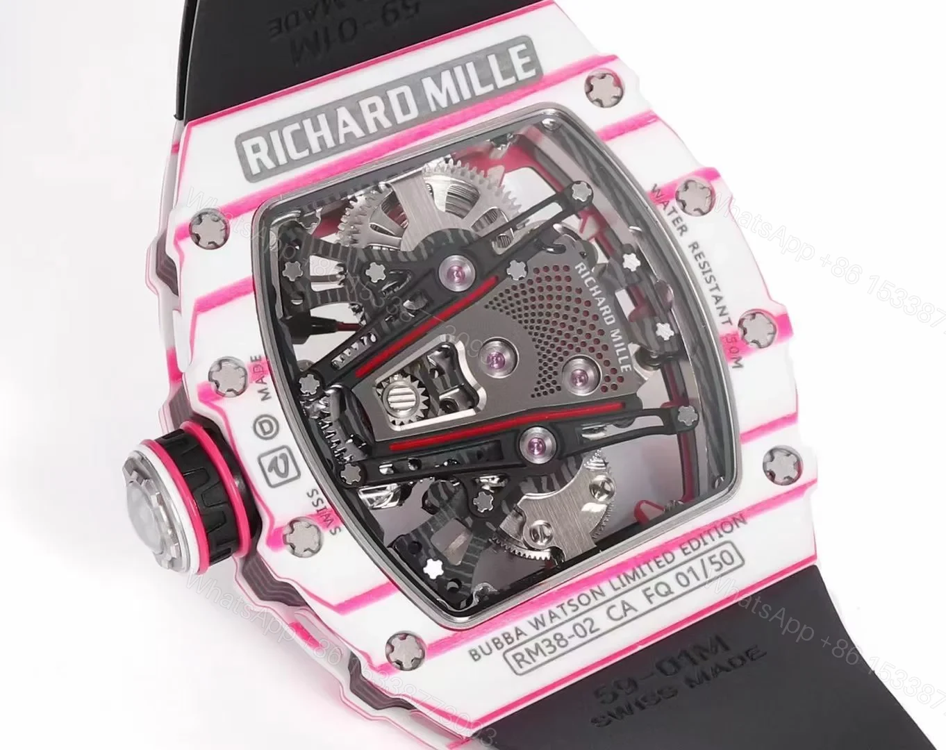 View 7 of Richard Mille RM38-02 Tourbillon Bubba Watson Watch Pink Quartz Carbon Fiber Skeleton Dial Golf Inspired Manual Winding Movement 10000G Shock Resistant RM38-02-BW-PQC-TB10