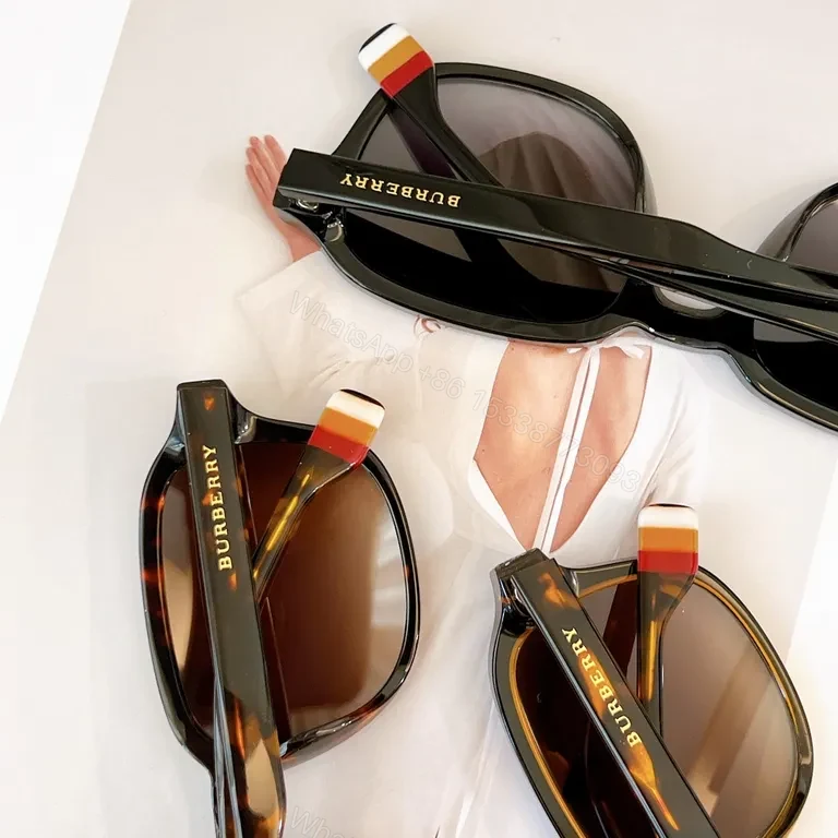 View 4 of Burberry Black Acetate Sunglasses: Gradient Blue Lenses