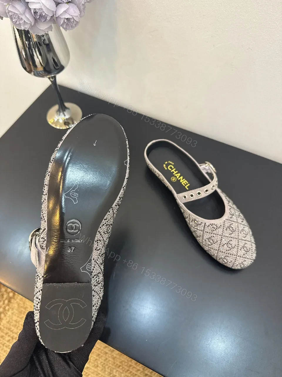 View 5 of Crochet-Texture Flats with Studded Strap Shine