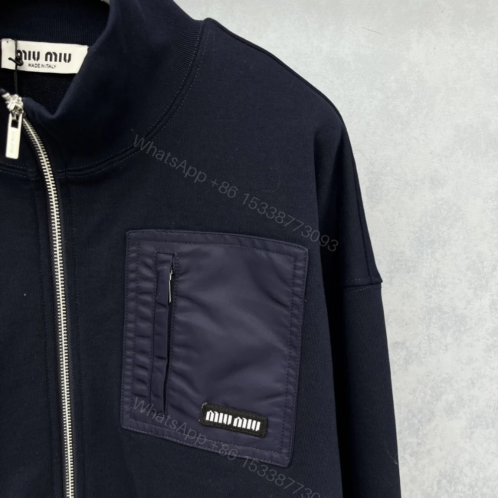 View 5 of Miumiu Zippered Fleece Jacket Navy
